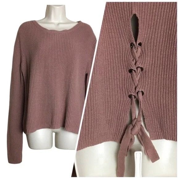 Moon & Madison Pink Mauve Sweater Tie Back Lacing Lace Up Woman’s Sweater Size M - Picture 1 of 14